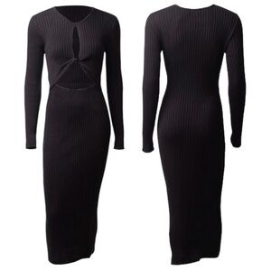 25 Union Rib Knit Sweater Dress Size Small/Medium Black Cutout Long Sleeve
